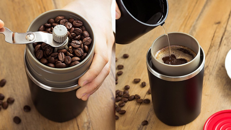 Termo de café portátil con molinillo | $16 | AmazonGráfico: Shep McAllister